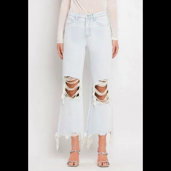 VERVET Ripped Flare Crop Jeans - Picture 6 of 11